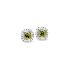 Platinum finish sterling silver micropave simulated peridot earrings with simulated diamonds