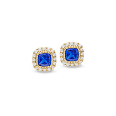 Gold finish sterling silver micropave simulated blue sapphire earrings with simulated diamonds