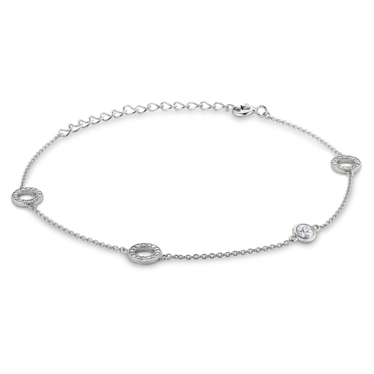 Platinum finish sterling silver micropave open circle and bezel adjustable bracelet with simulated diamonds 7 - 9