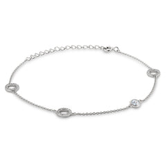Platinum finish sterling silver micropave open circle and bezel adjustable bracelet with simulated diamonds 7 - 9