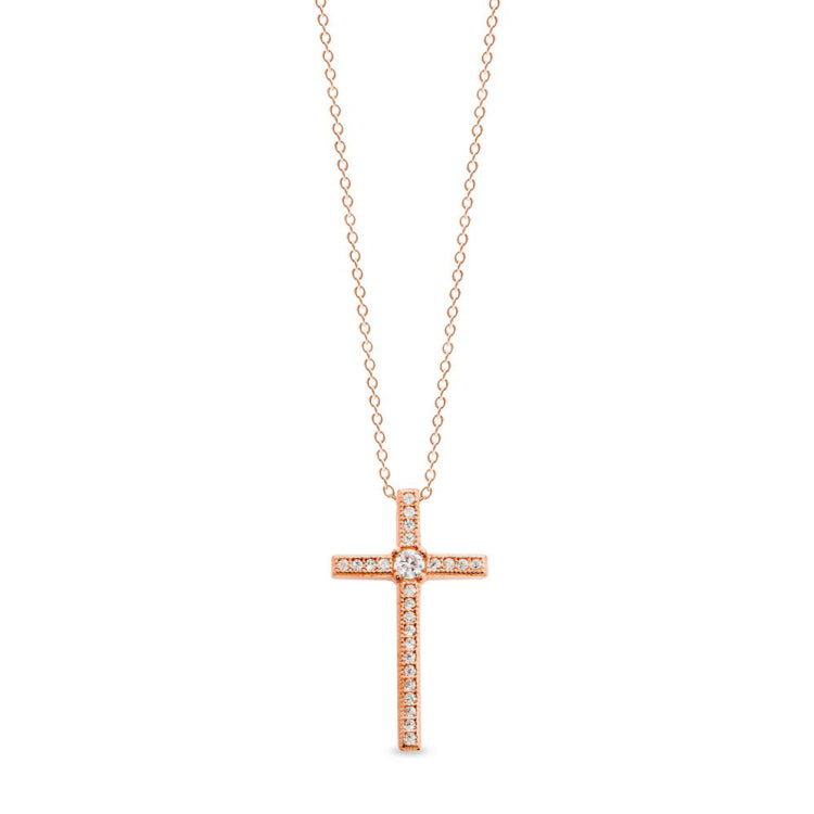 Thin Cross Pendant with Central Simulated Diamond