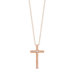 Thin Cross Pendant with Central Simulated Diamond