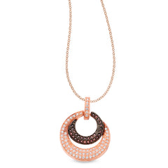 Rose gold & black rhodium finish sterling silver micropave pendant with brown & white simulated diamonds on 18 cable chain