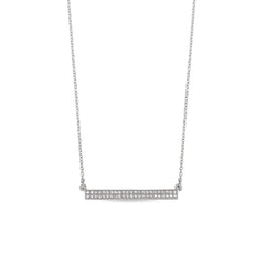 Platinum finish sterling silver micropave two row bar necklace with 46 simulated diamonds 16 - 18 adjustable cable chain