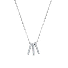 Platinum finish sterling silver micropave 3 bar vertical pendant with 33 simulated diamonds 16 - 18 adjustable cable chain