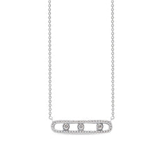 Platinum finish sterling micropave rectangular floating stones necklace simulated diamonds on 16 to 18 adjustable cable chai