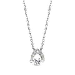Platinum finish sterling silver micropave dancing stone small arc pendant with simulated diamonds on cable chain