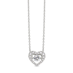 Platinum finish sterling silver micropave dancing stone heart necklace with simulated diamonds on cable chain