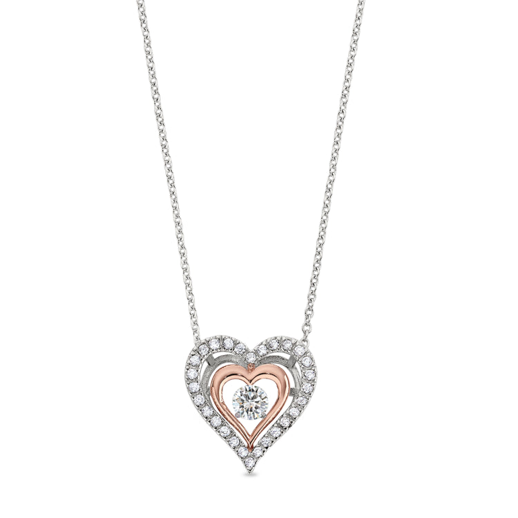 Gold vermeil finish sterling silver micropave dancing stone rose gold finish sterling silver heart necklace on 18 cable chai