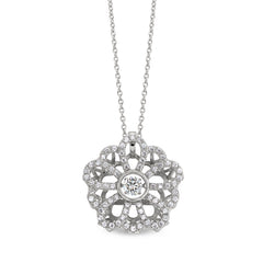 Platinum finish sterling silver micropave dancing stone flower pendant with simulated diamonds on 16 - 18 adjustable cable 