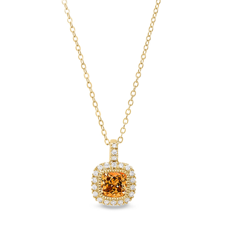 Gold finish sterling silver micropave simulated citrine pendant with simulated diamonds on 18 cable chain