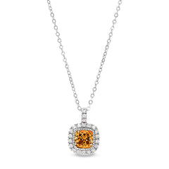 Platinum finish sterling silver micropave simulated citrine pendant with simulated diamonds on 18 cable chain
