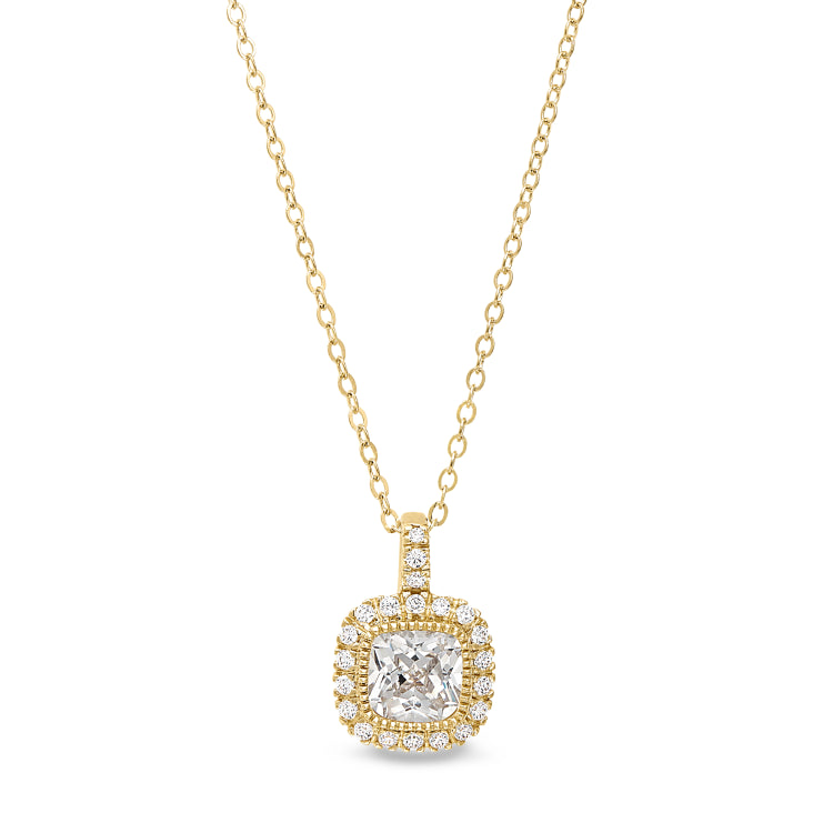 Gold finish sterling silver micropave simulated diamond pendant with simulated diamonds on 18 cable chain