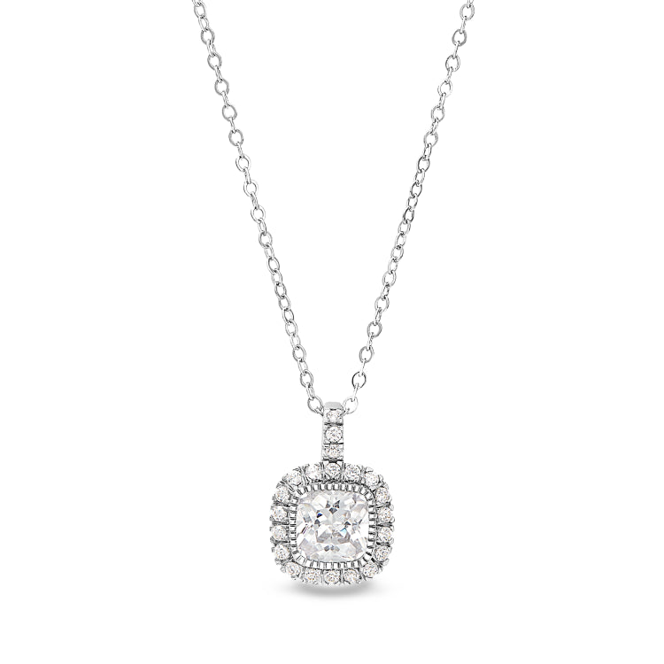 Platinum finish sterling silver micropave simulated diamond pendant with simulated diamonds on 18 cable chain