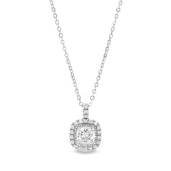 Platinum finish sterling silver micropave simulated diamond pendant with simulated diamonds on 18 cable chain