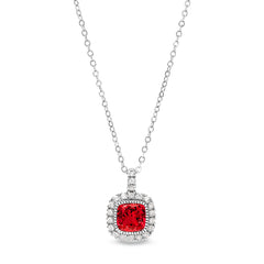 Platinum finish sterling silver micropave simulated ruby pendant with simulated diamonds on 18 cable chain