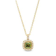 Gold finish sterling silver micropave simulated peridot pendant with simulated diamonds on 18 cable chain
