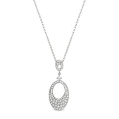 Platinum finish sterling silver micropave graduated open oval pendant with simulated diamonds on 18 cable chain