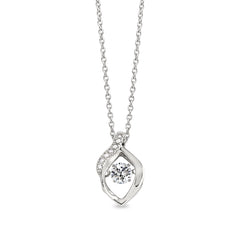 Platinum finish sterling micropave dancing stone flame shaped pendant with simulated diamonds on 16 - 18 adjustable cable ch