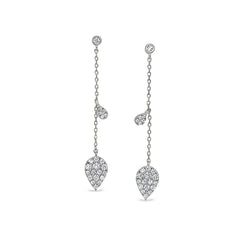 Platinum finish sterling silver micropave leaf drop earrings with simulated diamonds