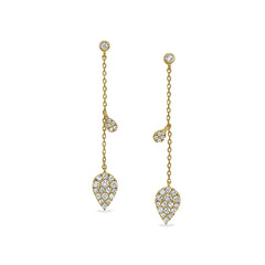 Gold finish sterling silver micropave leaf drop earrings with simulated diamonds