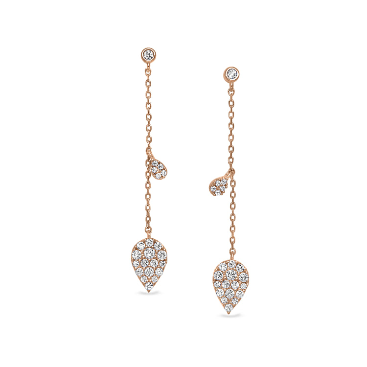 Rose gold finish sterling silver micropave leaf drop earrings with simulated diamonds