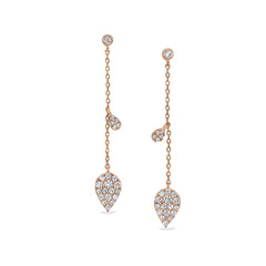 Rose gold finish sterling silver micropave leaf drop earrings with simulated diamonds