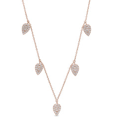Rose gold finish sterling silver micropave 5 floating leaves necklace with simulated diamonds on 16-18 adjustable chain