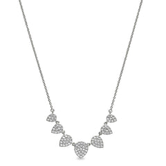 Platinum finish sterling silver micropave 7 leaves necklace with simulated diamonds on 16-18 adjustable chain