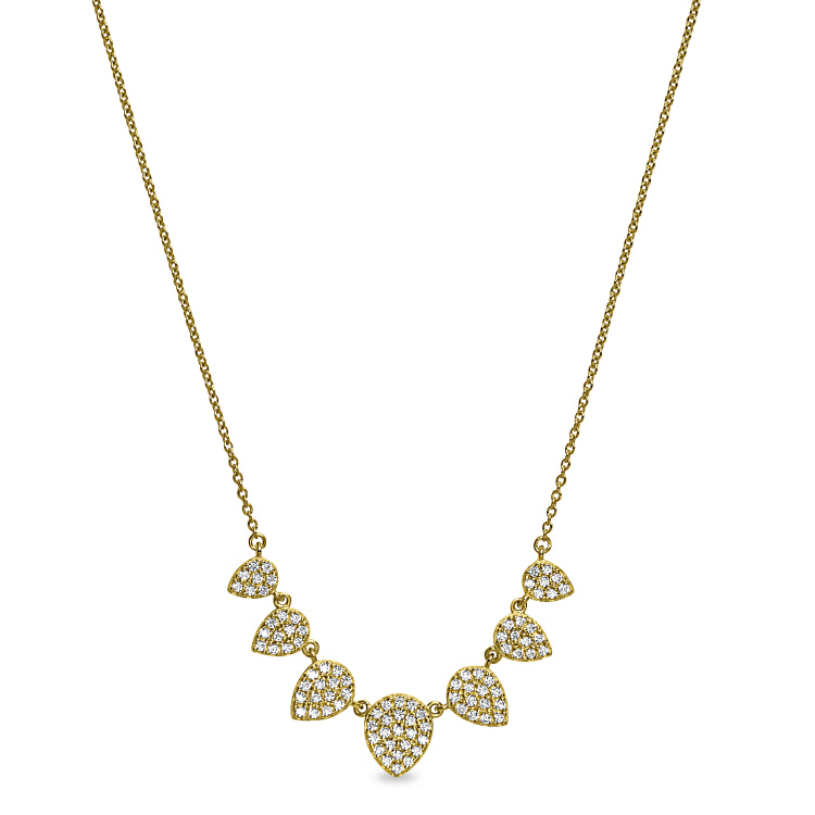 Gold gold vermeil finish sterling silver micropave 7 leaves necklace with simulated diamonds on 16-18 adjustable chain