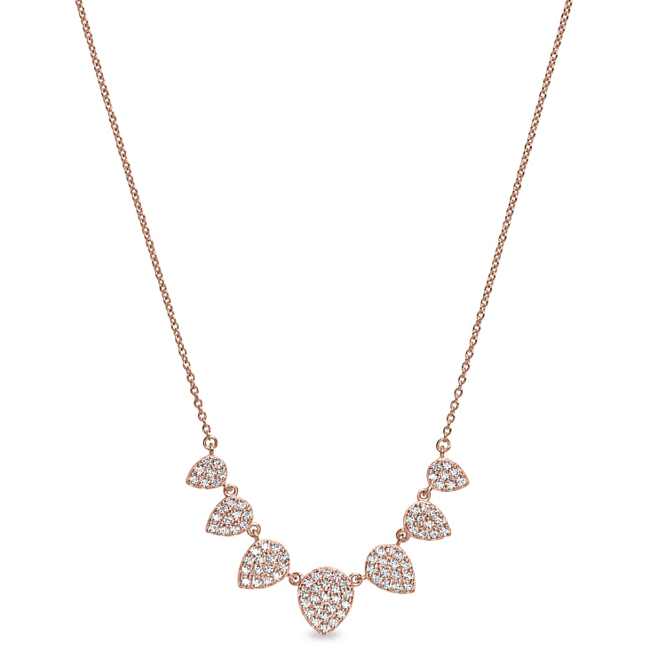 Rose gold gold vermeil finish sterling silver micropave 7 leaves necklace with simulated diamonds on 16-18 adjustable chain