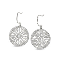 Platinum finish sterling silver micropave vintage sand dollar earrings with simulated diamonds