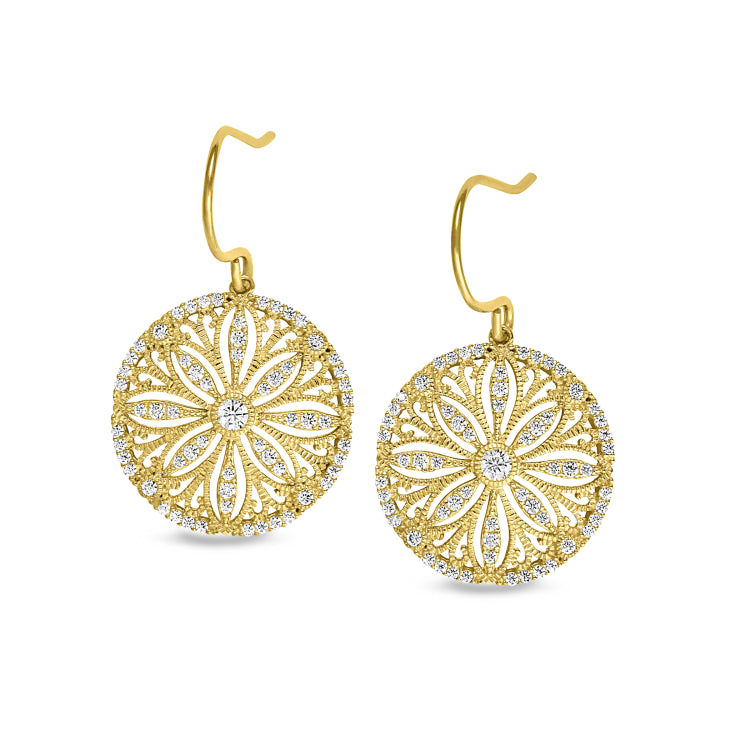 Gold finish sterling silver micropave vintage sand dollar earrings with simulated diamonds