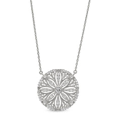 Platinum finish sterling silver micropave vintage san dollar necklace with simulated diamonds on 16-18 adjustable chain