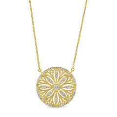 Gold finish sterling silver micropave vintage san dollar necklace with simulated diamonds on 16-18 adjustable chain