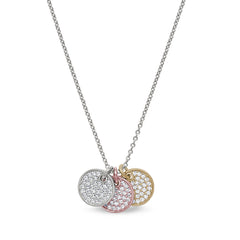 Gold & rose gold & gold vermeil finish sterling silver micropave 3 circle pendant with simulated diamonds on 16-18 adjustabl