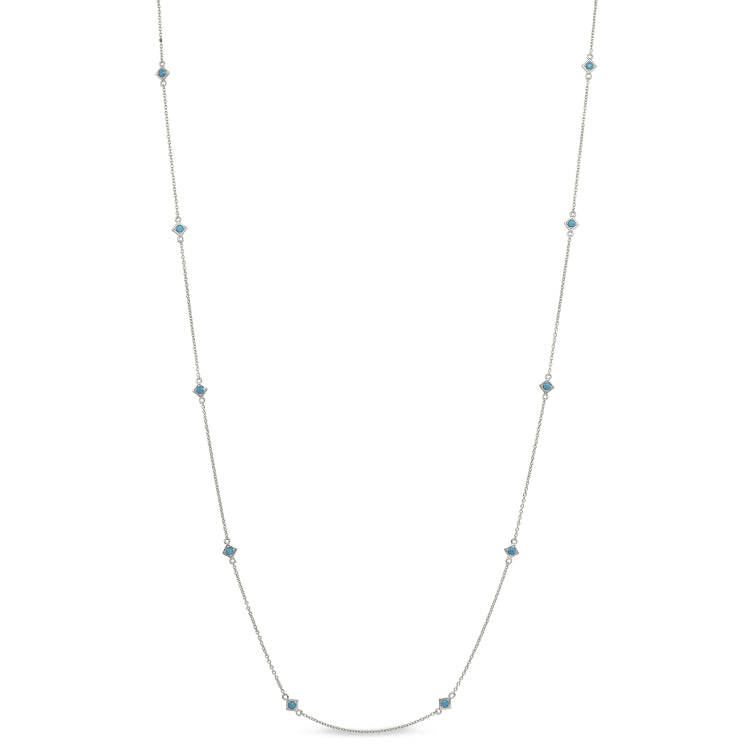 Platinum finish sterling silver 60 turquoise tin cup necklace