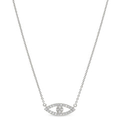 Platinum finish sterling silver micropave evil eye necklace with simulated diamonds on 16-18 adjustable chain