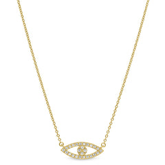 Gold finish sterling silver micropave evil eye necklace with simulated diamonds on 16-18 adjustable chain