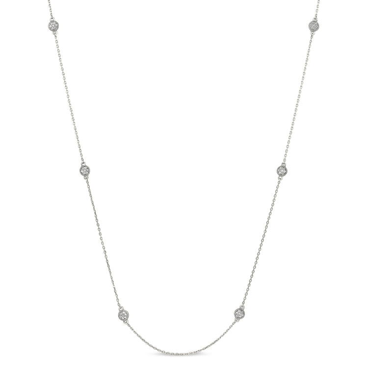 Platinum finish sterling silver micropave 24 tin cup necklace with simulated diamonds