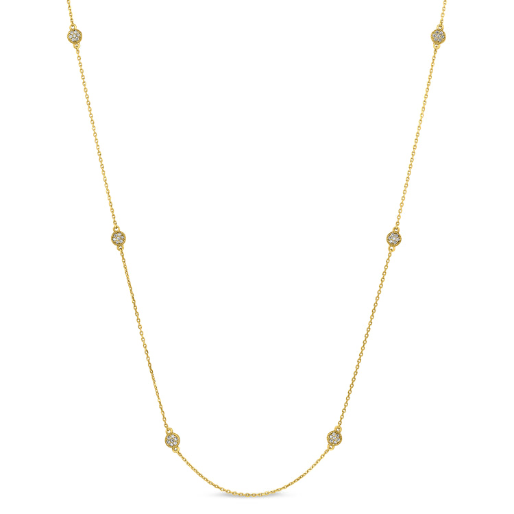 Gold finish sterling silver micropave 24 tin cup necklace with simulated diamonds