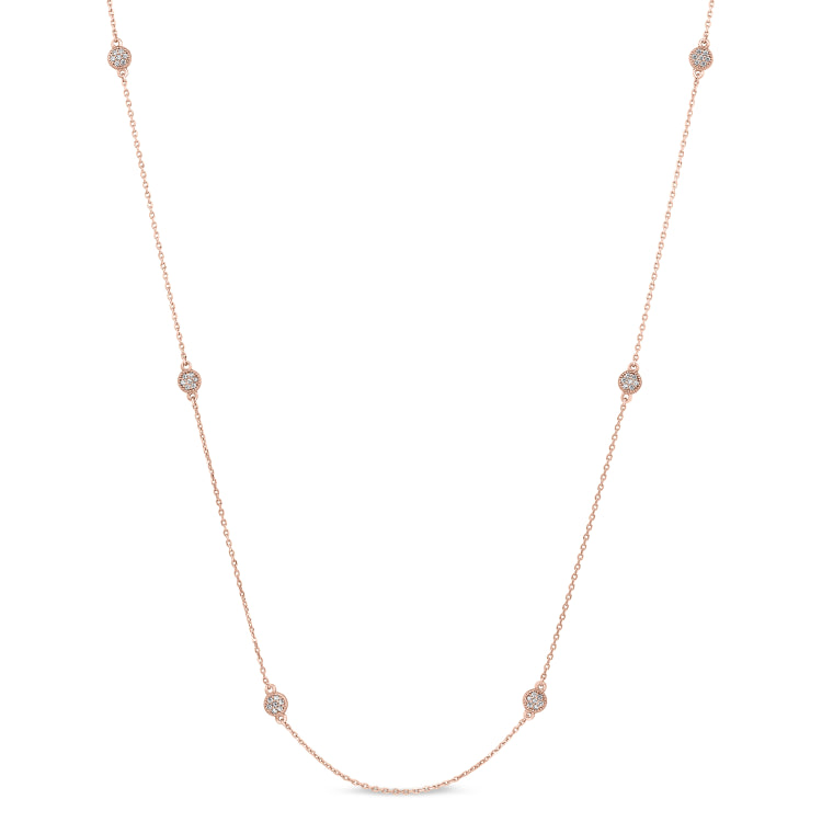 Rose gold finish sterling silver micropave 24 tin cup necklace with simulated diamonds