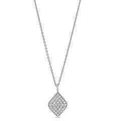 Platinum finish sterling silver micropave diamond shaped pendant with simulated diamonds on 16-18 adjustable chain