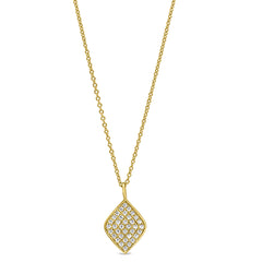 Gold finish sterling silver micropave diamond shaped pendant with simulated diamonds on 16-18 adjustable chain