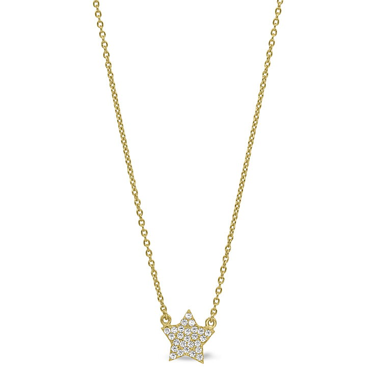 Gold finish sterling silver micropave star necklace with simulated diamonds on 16-18 adjustable chain