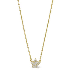 Gold finish sterling silver micropave star necklace with simulated diamonds on 16-18 adjustable chain