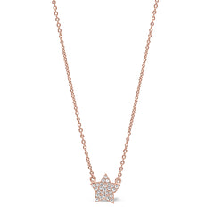 Rose gold finish sterling silver micropave star necklace with simulated diamonds on 16-18 adjustable chain