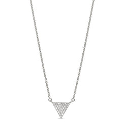 Platinum finish sterling silver micropave triangle necklace with simulated diamonds on 16-18 adjustable chain