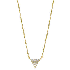 Gold finish sterling silver micropave triangle necklace with simulated diamonds on 16-18 adjustable chain