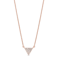 Rose gold finish sterling silver micropave triangle necklace with simulated diamonds on 16-18 adjustable chain